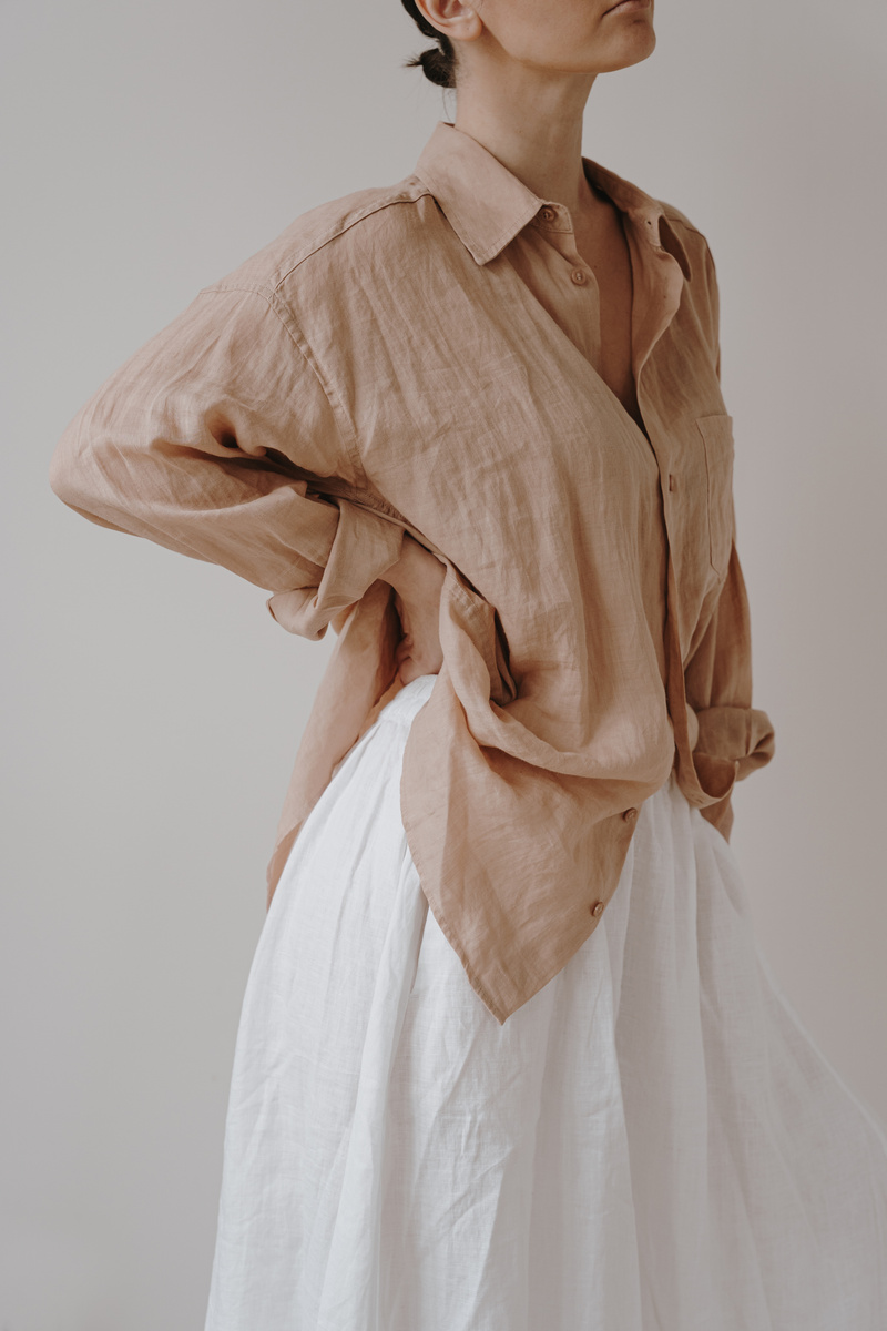 Woman in Neutral Linen Clothes