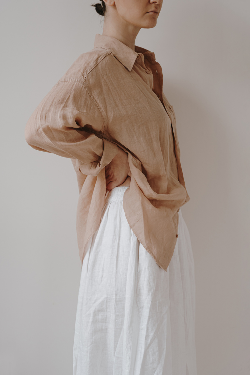 Woman in Neutral Linen Clothes