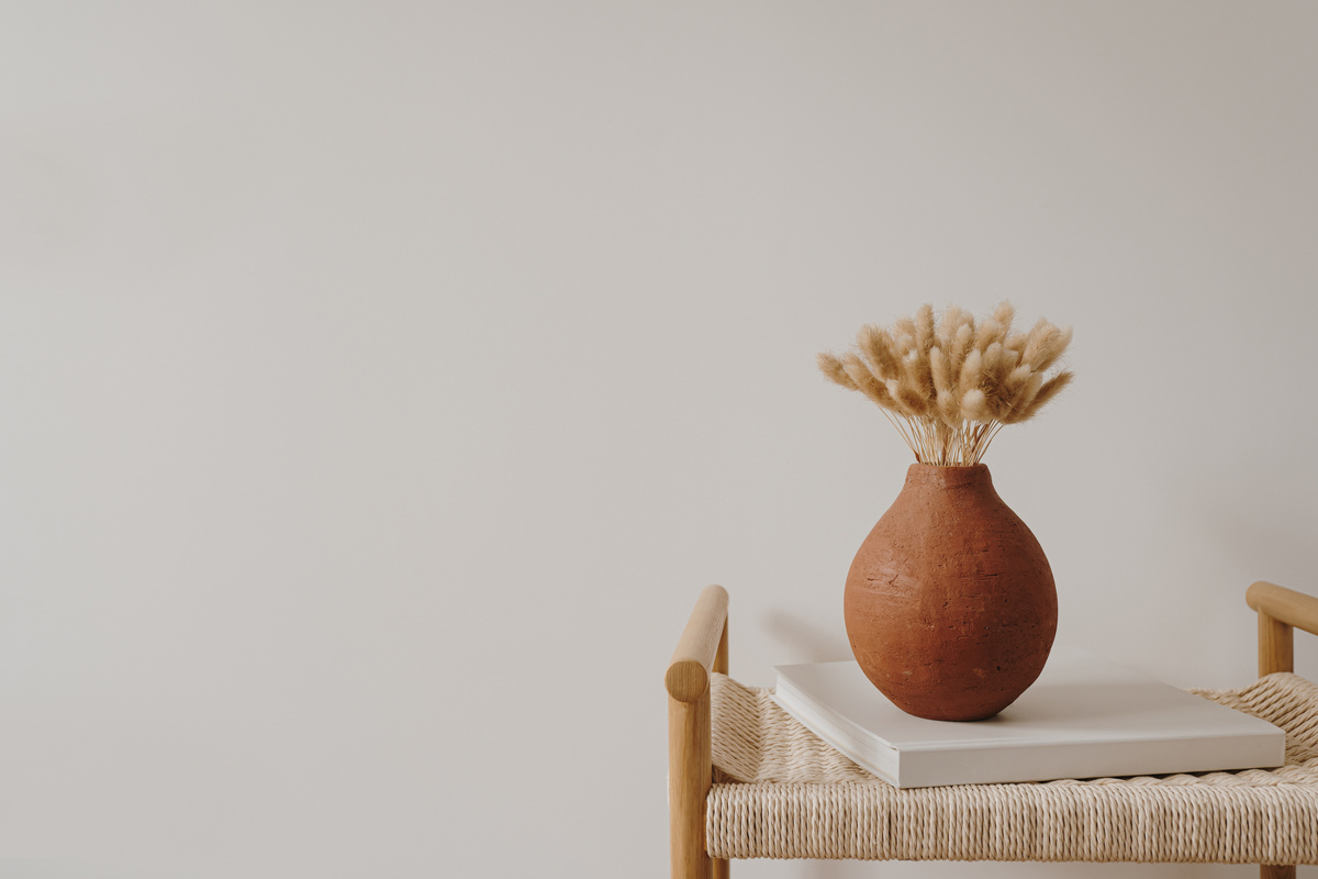 Scandinavian Interior of Vase with Dried Bunny Tail Grass